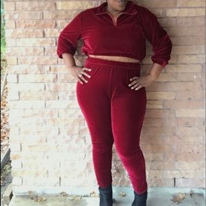 Red Velour Crop Jogger